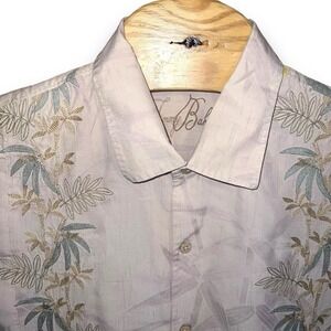 Tommy Bahama XL Hawaiian Camp Jaquard Pastel Stitch Design Shirt Ivory 100% Silk
